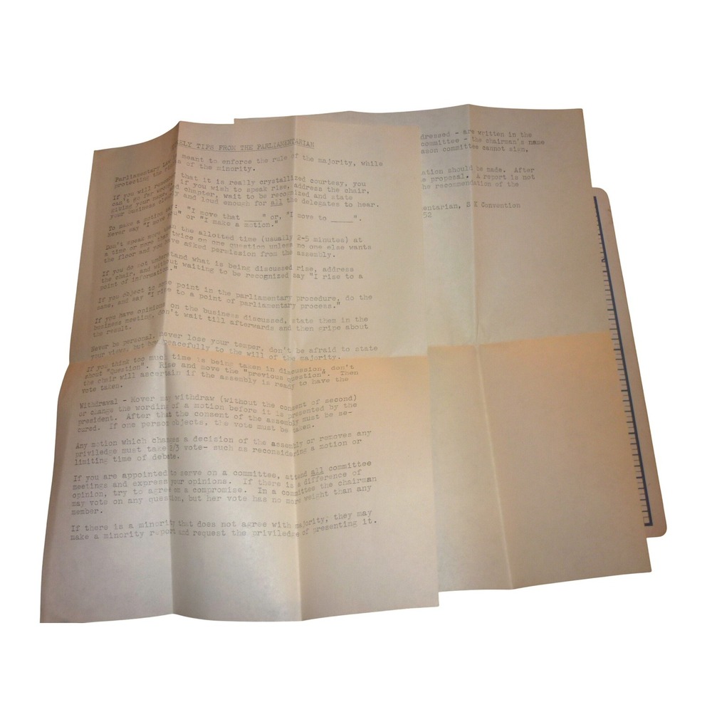 Vintage 1952 Parliamentary Law Rules Typescript Ephemera Louise Bates SK Conv